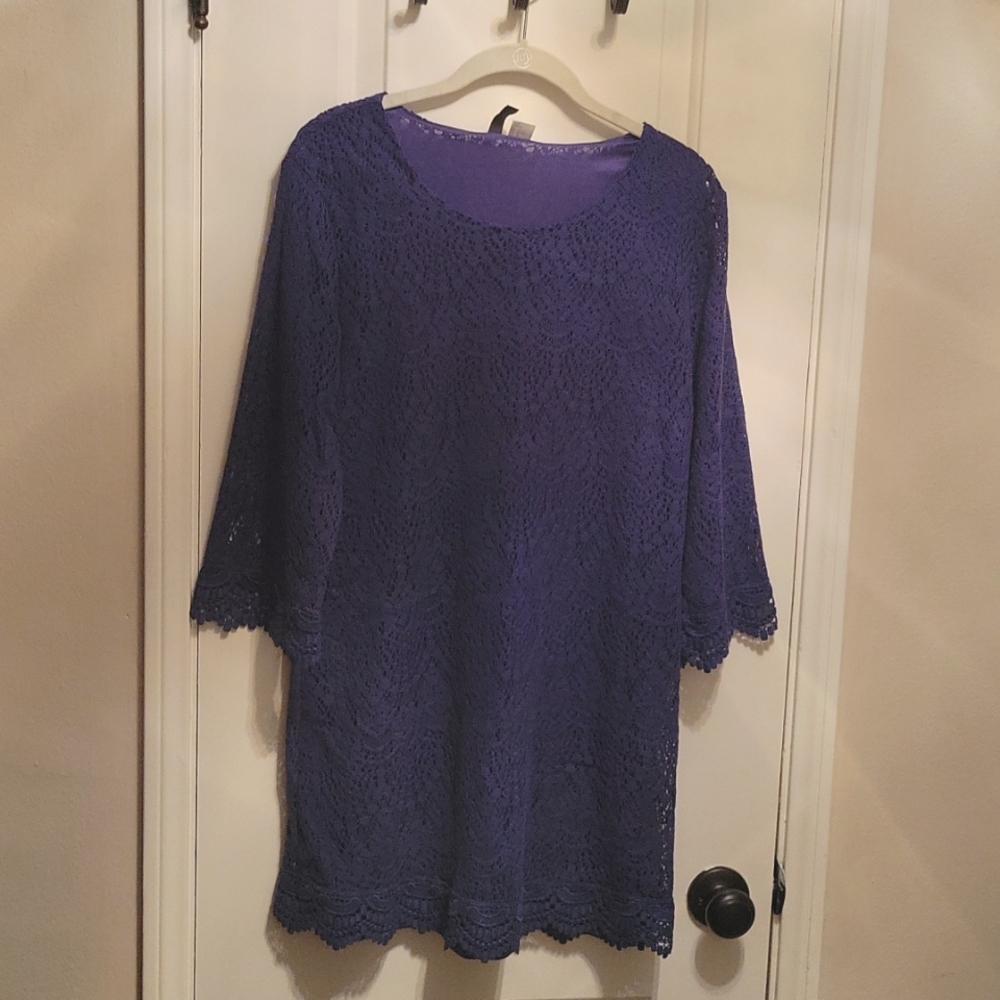 Navy Blue Lace Shift Dress